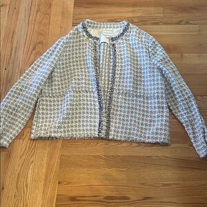 Club Monaco Light Gray & White Bouclé Open-Front Jacket